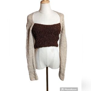 Zara Brown and Tan Fuzzy Crochet Cropped Sweater NWT
